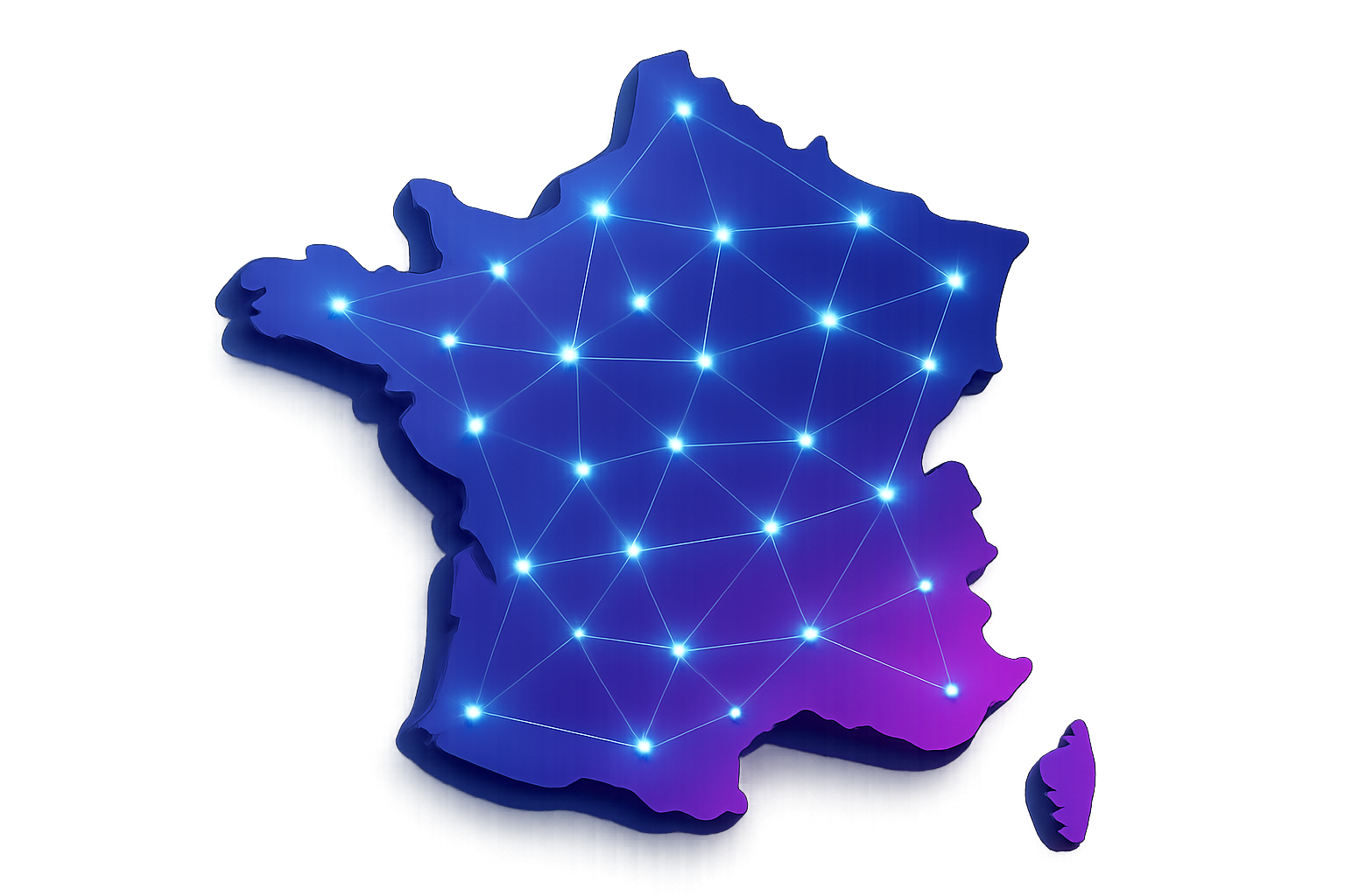 Carte du réseau national des Points T illustrant la proximité et la synergie entre experts de la transmission d’entreprises.